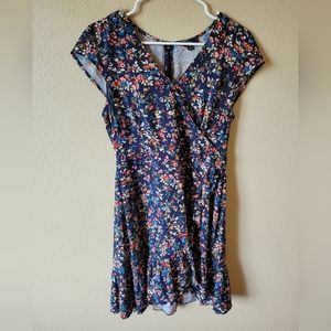 J. Crew Ruffle Front Mini Faux Wrap Dress Tapestry Floral Print Cap Sleeve, 6P